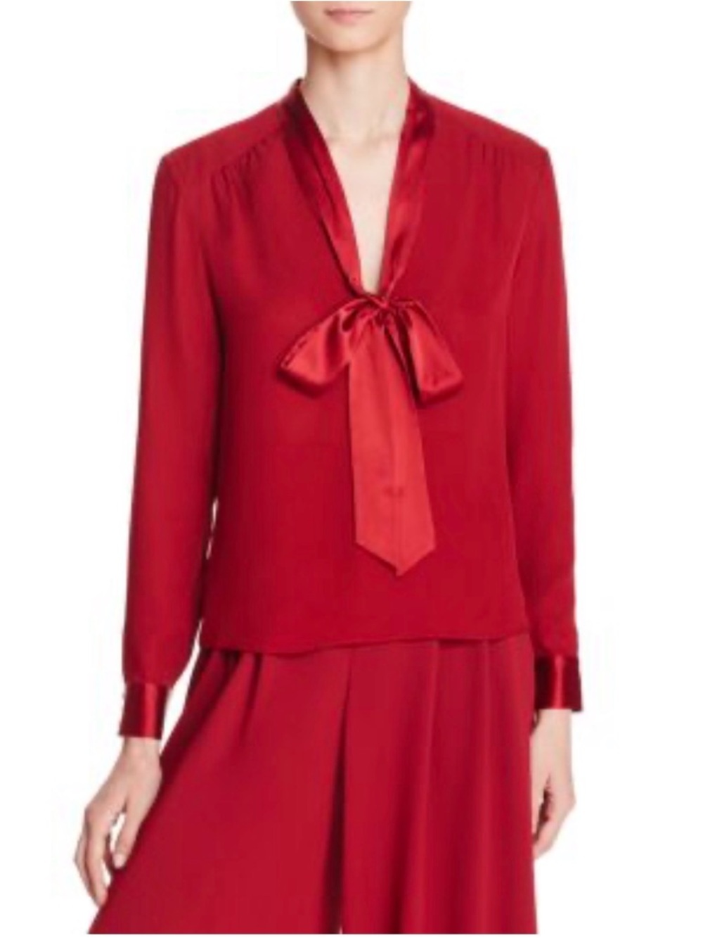 Alice + Olivia Red Silk Tie-Neck Blouse